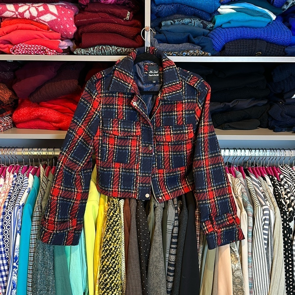 Vintage Me Jane red/navy/yellow plaid light jacket size L